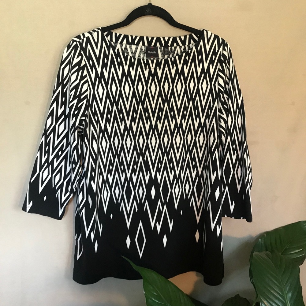 Rafaella Cotton Knit Top Black and White XL